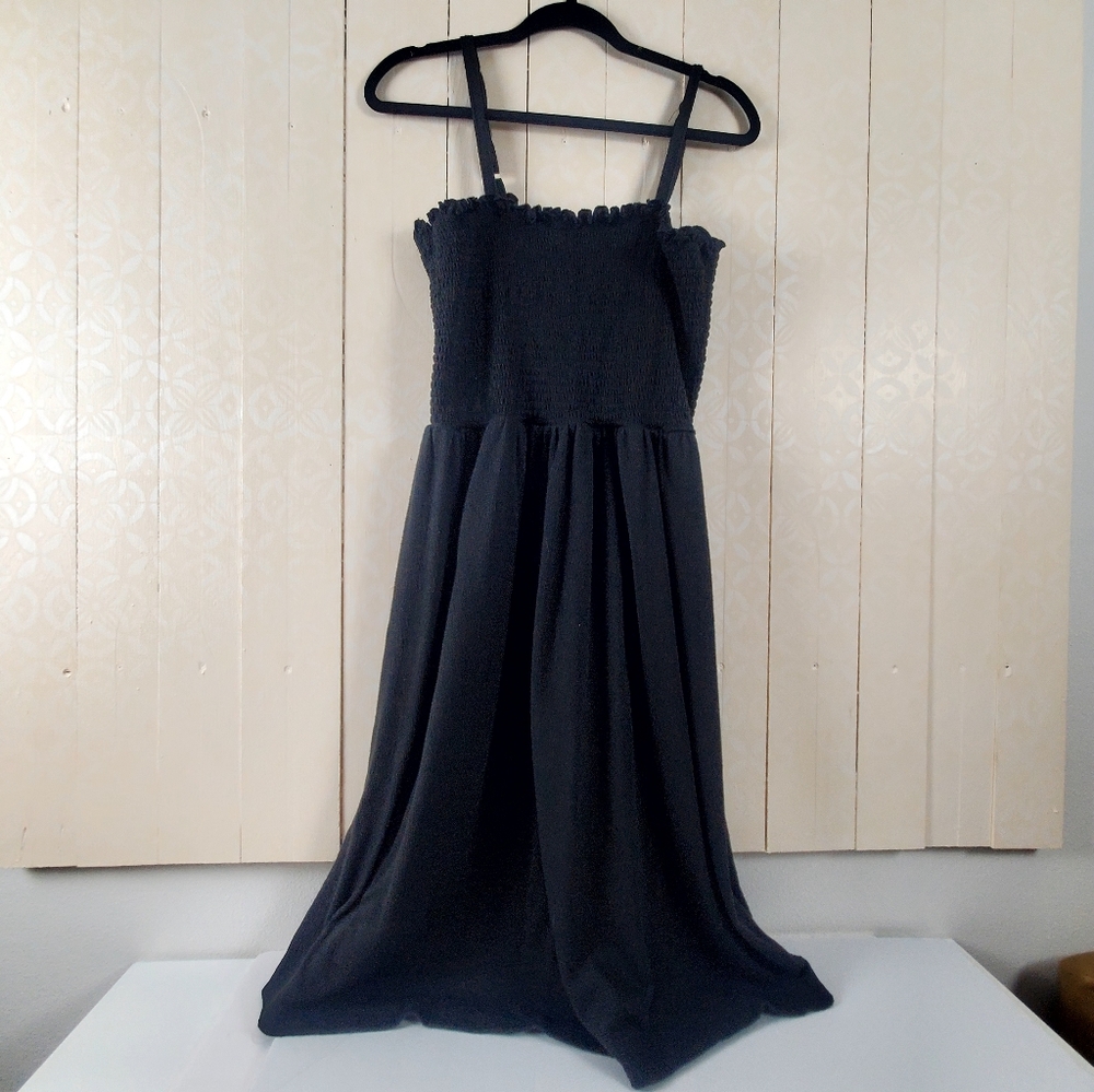 Sundress Rouched Black Midi Dress
